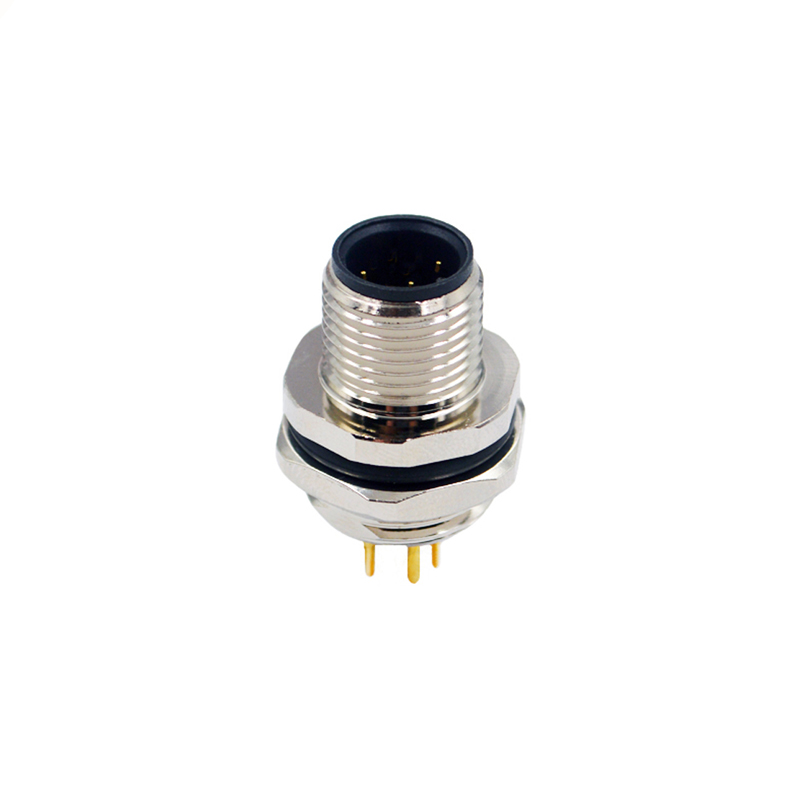 M12 3pins A code male straight rear panel mount connector PG9 thread,unshielded,insert,brass with nickel plated shell